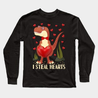 i steal hearts valentines day dinosaur t rex Long Sleeve T-Shirt